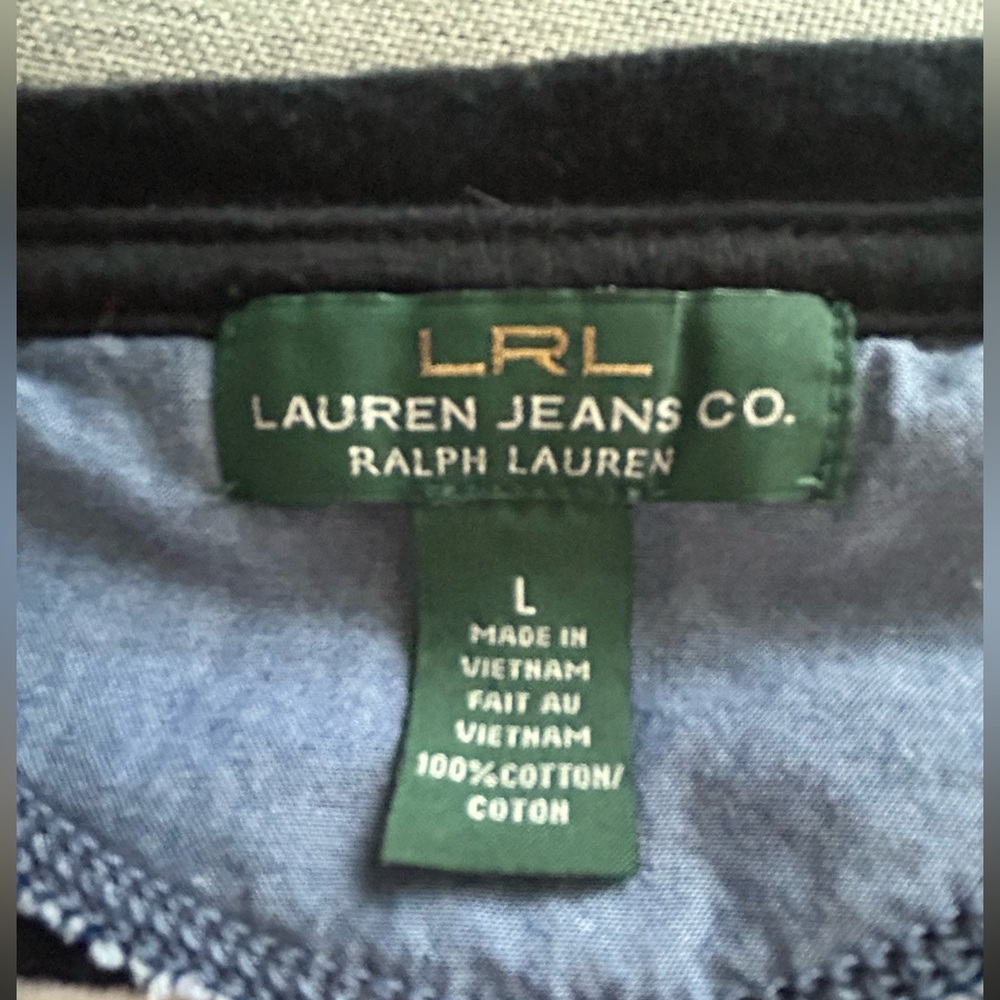 Lauren Ralph Lauren Women’s Black White Striped Pocket Long Sleeve Henley Size L - Picture 7 of 11